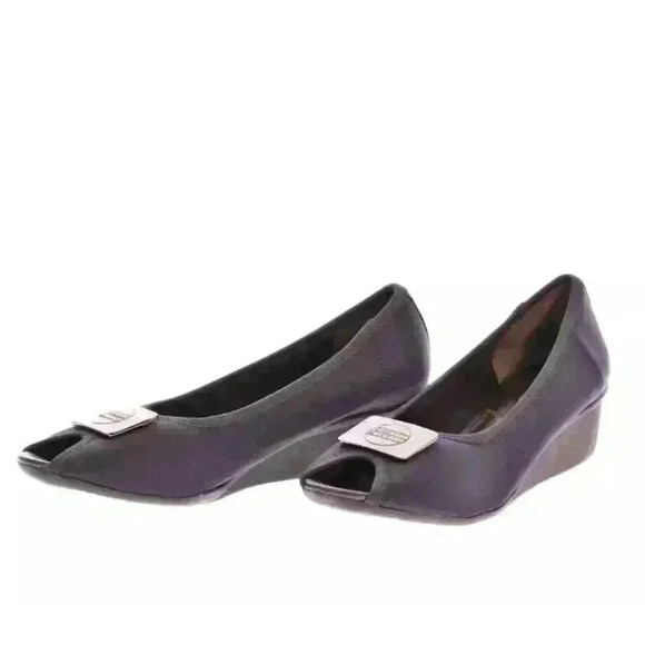 Ros Hommerson Eloise Navy Stretch Fabric Peep Toe Wedge Sz 8.5 Extra Narrow $121 - Picture 4 of 6